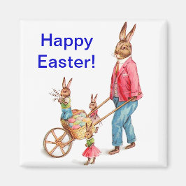  paaskonijn en familie in Egg Cart, ZSSG Magneet