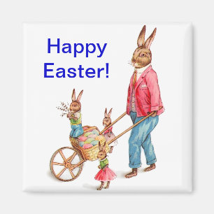 paaskonijn en familie in Egg Cart, ZSSG Magneet