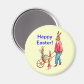 paaskonijn en familie in Egg Cart, ZSSG Magneet (Voorkant / Achterkant)