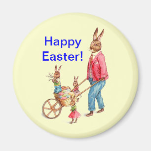 paaskonijn en familie in Egg Cart, ZSSG Magneet