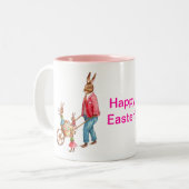 paaskonijn en familie in Egg Cart, ZSSG Tweekleurige Koffiemok (Voorkant links)
