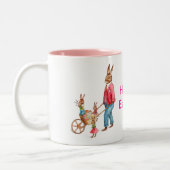 paaskonijn en familie in Egg Cart, ZSSG Tweekleurige Koffiemok (Links)