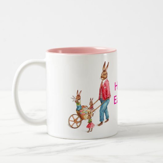  paaskonijn en familie in Egg Cart, ZSSG Tweekleurige Koffiemok (Links)