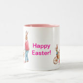  paaskonijn en familie in Egg Cart, ZSSG Tweekleurige Koffiemok (Center)