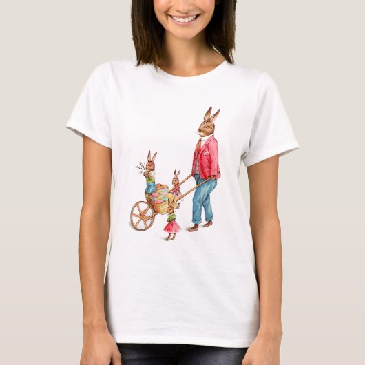  paaskonijn en familie van de Egg Cart Lady T-shirt (Voorkant)