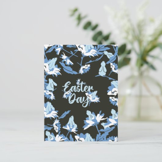 Paaskonijn en Floral Briefkaart (Staand voorkant)