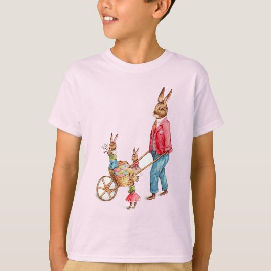  Paaskonijn en Gezin in Eierkar Kinder T-shirt (Voorkant)