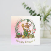 Paaskonijn en kuikens feestdagenkaart (Staand voorkant)