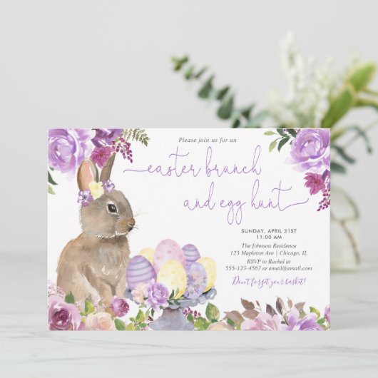 Paaskonijn, floreasterbrunch en eierjacht kaart (Staand voorkant)
