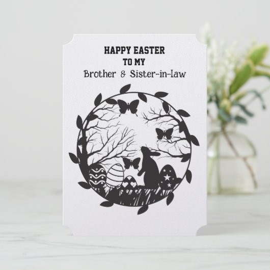 Paaskonijn in krans Broer en schoonzus Feestdagenkaart (Staand voorkant)