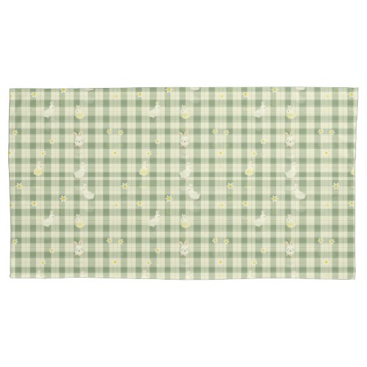 Paaskonijn Kip Groen geruite Patroon Kussensloop (Voorkant-Links)