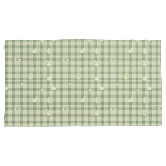 Paaskonijn Kip Groen geruite Patroon Kussensloop (Voorkant-Rechts)