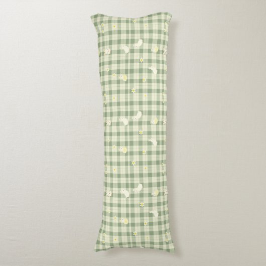 Paaskonijn Kip Groen geruite Patroon Lichaamskussen (Voorkant Verticaal)