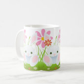 Paaskonijn - Kleine Blauwe Bunny met bloemen Koffiemok (Voorkant links)