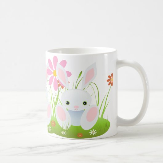 Paaskonijn - Kleine Blauwe Bunny met bloemen Koffiemok (Rechts)