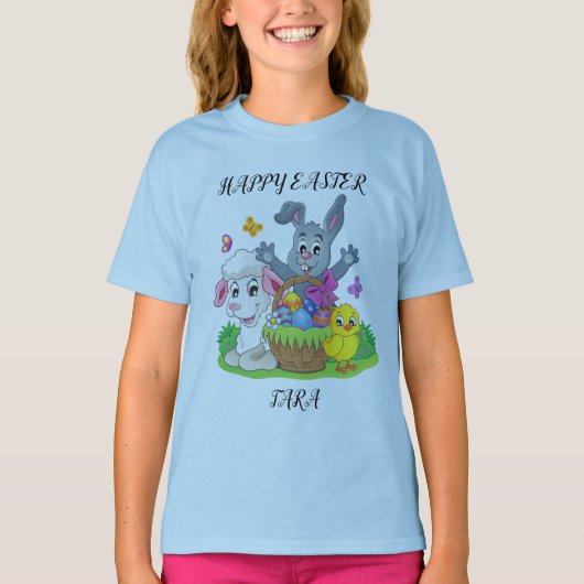 Paaskonijn, lam- en grietshirt van het meisje. t-shirt (Voorkant)