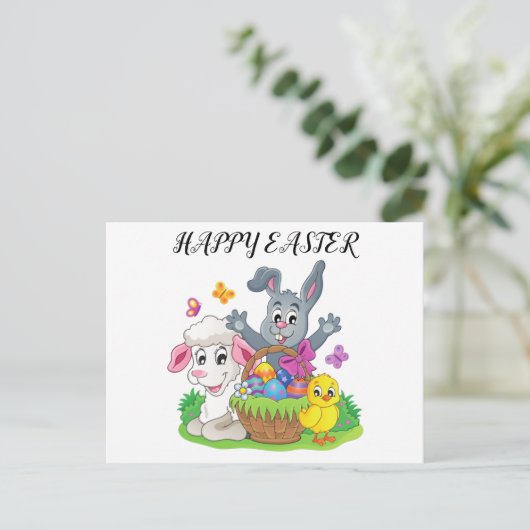 Paaskonijn, lamsvlees en briefkaart. briefkaart (Staand voorkant)