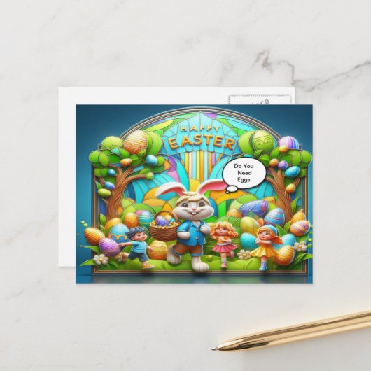 Paaskonijn magisch land feestdagenkaart (Voorkant / Achterkant in situ)
