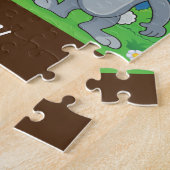 Paaskonijn, mand en huispuzzel op maat gesneden. legpuzzel (Zijkant)