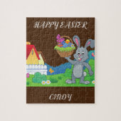 Paaskonijn, mand en huispuzzel op maat gesneden. legpuzzel (Verticaal)