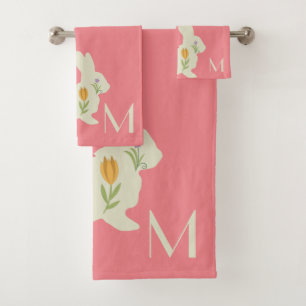 Paaskonijn met bloemen - voeg monogram toe bad handdoek