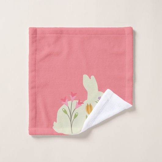 Paaskonijn met bloemen - voeg monogram toe bad handdoek (Wasdoekje)