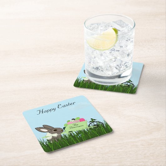 Paaskonijn met een kruiwagen van onderzetters (Insitu)