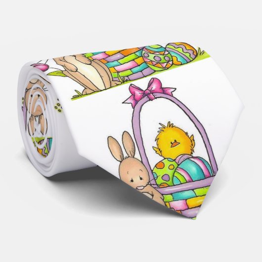 Paaskonijn met een mandje STROPDAS (Opgerold)