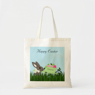 Paaskonijn met een Wielbarrow-budget voor eieren Tote Bag