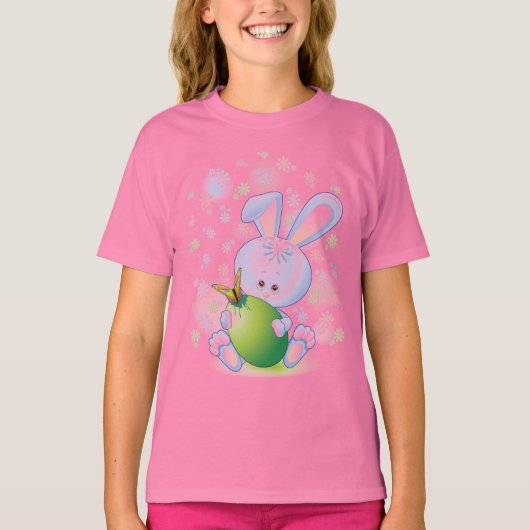 Paaskonijn met eieren en bloemen t-shirt (Voorkant)