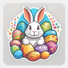 Paaskonijn met eieren. vierkante sticker