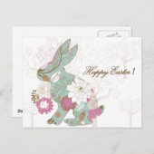 Paaskonijn met Floral Overlay Feestdagenkaart (Voorkant / Achterkant)