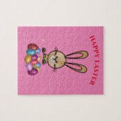 Paaskonijn met puzzel voor mousserende eieren. legpuzzel (Horizontaal)