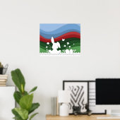 Paaskonijn op de natuur van het weidegroen rode vo poster (Thuiskantoor)