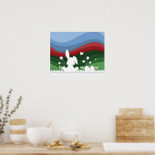 Paaskonijn op de natuur van het weidegroen rode vo poster (Keuken)