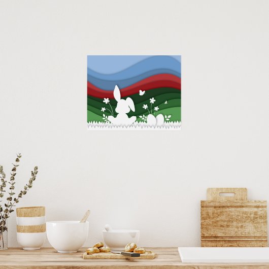 Paaskonijn op de natuur van het weidegroen rode vo poster (Keuken)