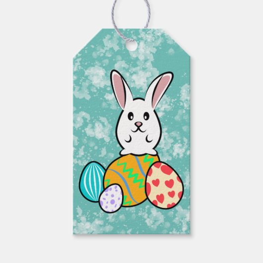 Paaskonijn op paaseieren cadeaulabel (Voorkant)