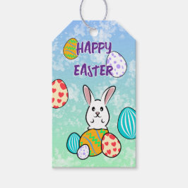 Paaskonijn op paaseieren cadeaulabel