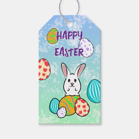 Paaskonijn op paaseieren cadeaulabel (Voorkant)