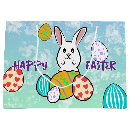 Paaskonijn op paaseieren groot cadeauzakje (Voorkant)