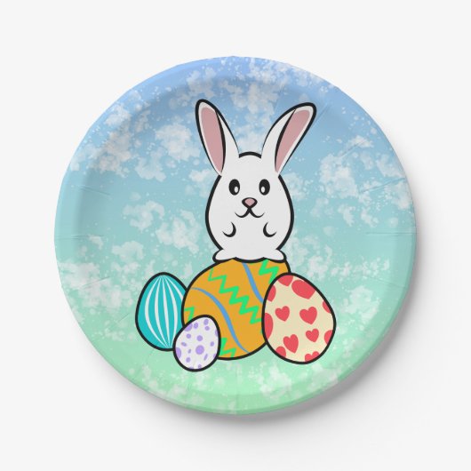 Paaskonijn op paaseieren papieren bordje (Voorkant)