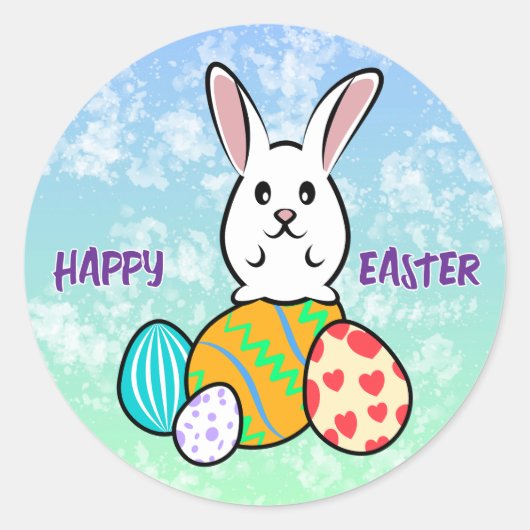 Paaskonijn op paaseieren ronde sticker (Voorkant)