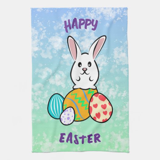 Paaskonijn op paaseieren theedoek (Verticaal)