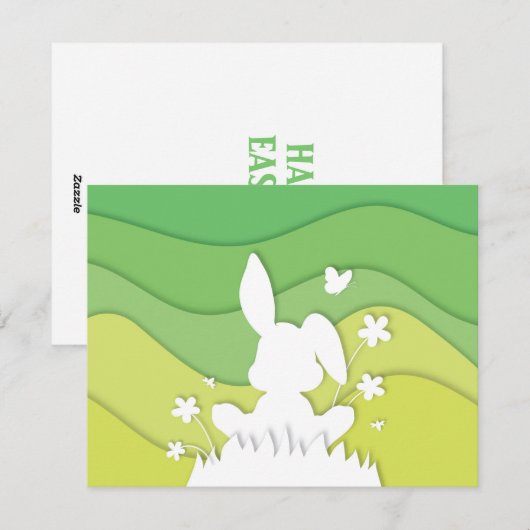 Paaskonijn op weide, feestdagen in de lente feestdagenkaart (Voorkant / Achterkant)