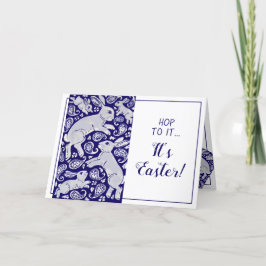 Paaskonijn Paisley Blauw & Wit Uniek Konijn Feestdagen Kaart
