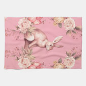 paaskonijn roze bloemig theedoek (Horizontaal)