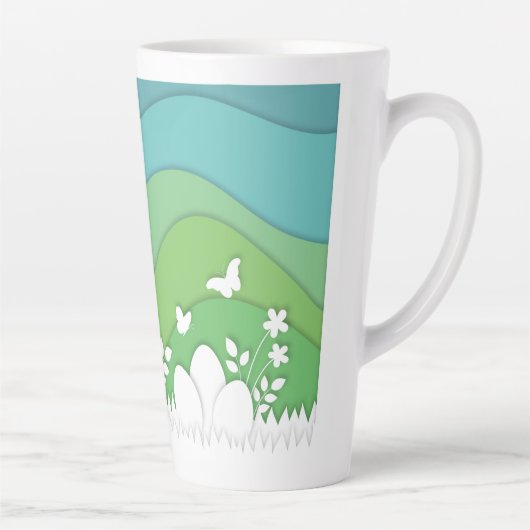 Paaskonijn, verborgen eitjes in de lente natuur latte mok (Rechts)