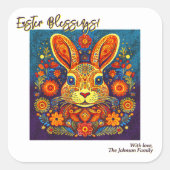 Paaskonijn - Volkskunst -  Pasen Vierkante Sticker (Voorkant)