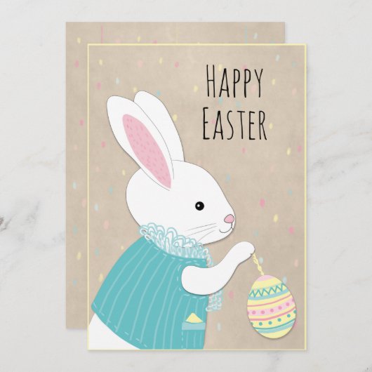 Paaskonijn (wit konijn) feestdagenkaart (Voorkant / Achterkant)