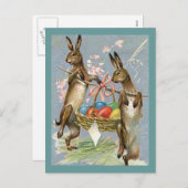  paaskonijnen dragen eieren in mandje, ZSSG Feestdagenkaart (Voorkant / Achterkant)